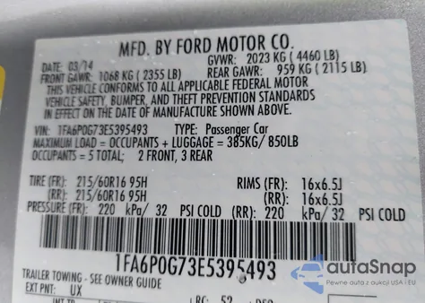 2014 Ford Fusion S из США, поврежденный, VIN 1FA6P0G73E5395493